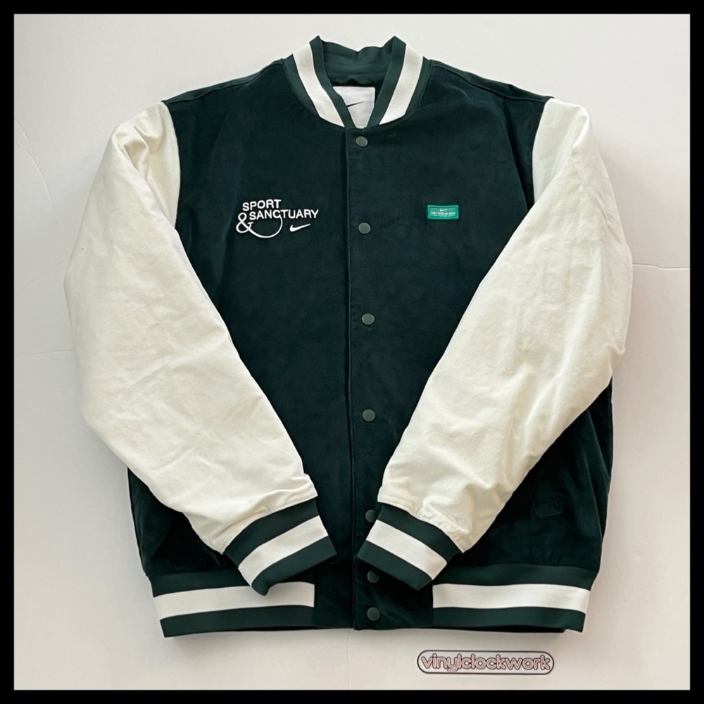 Nike Sport & Sanctuary Corduroy Bomber Jacket Green FB9972-397 Mens Size Large